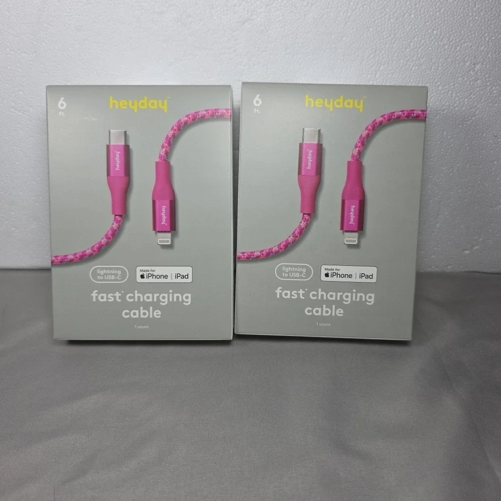 Heyday Pink 6‎ Ft Fast Charging Cable To USB-C IPhone IPad New Set Of 2